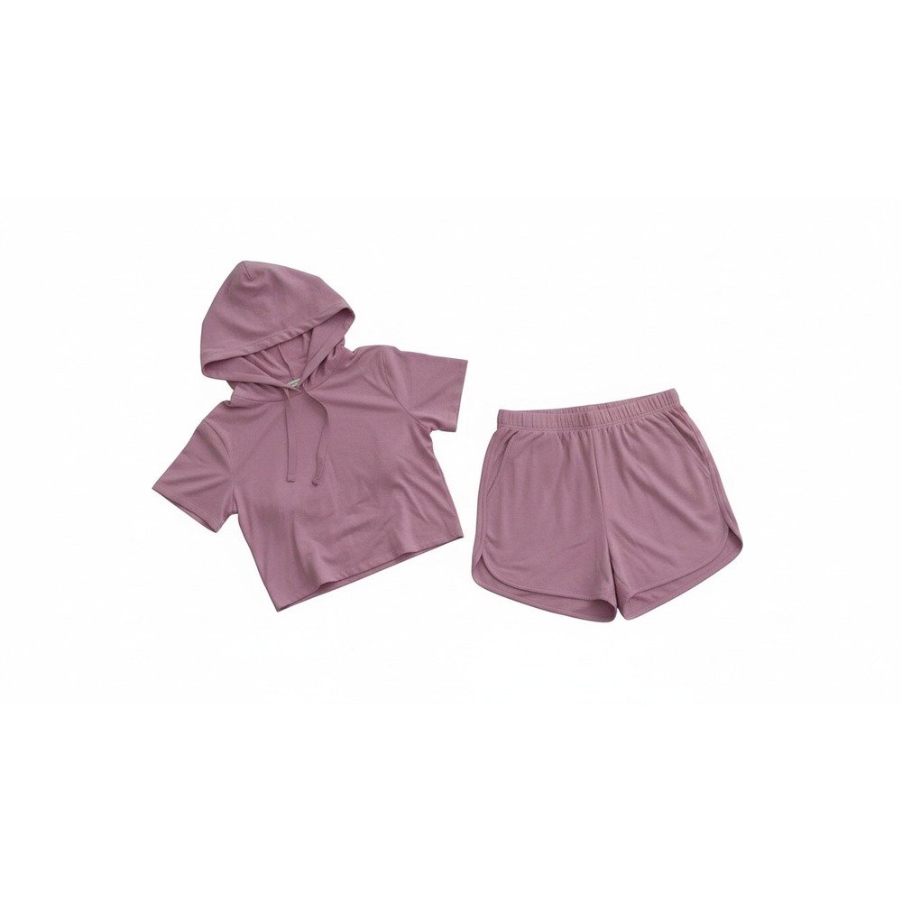 Mauve Short Sleeve Hoodie and Shorts Set Womens Size M Pink Athletic Lounge